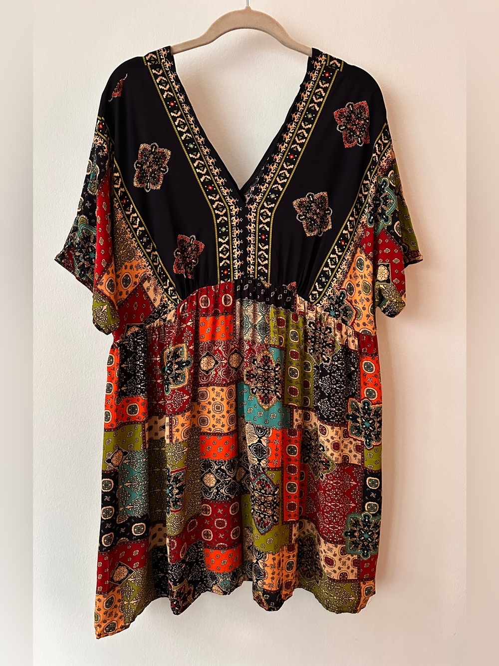 Shein’s Bohemian Patchwork Print V-Neck Women's Dress - Multicolor